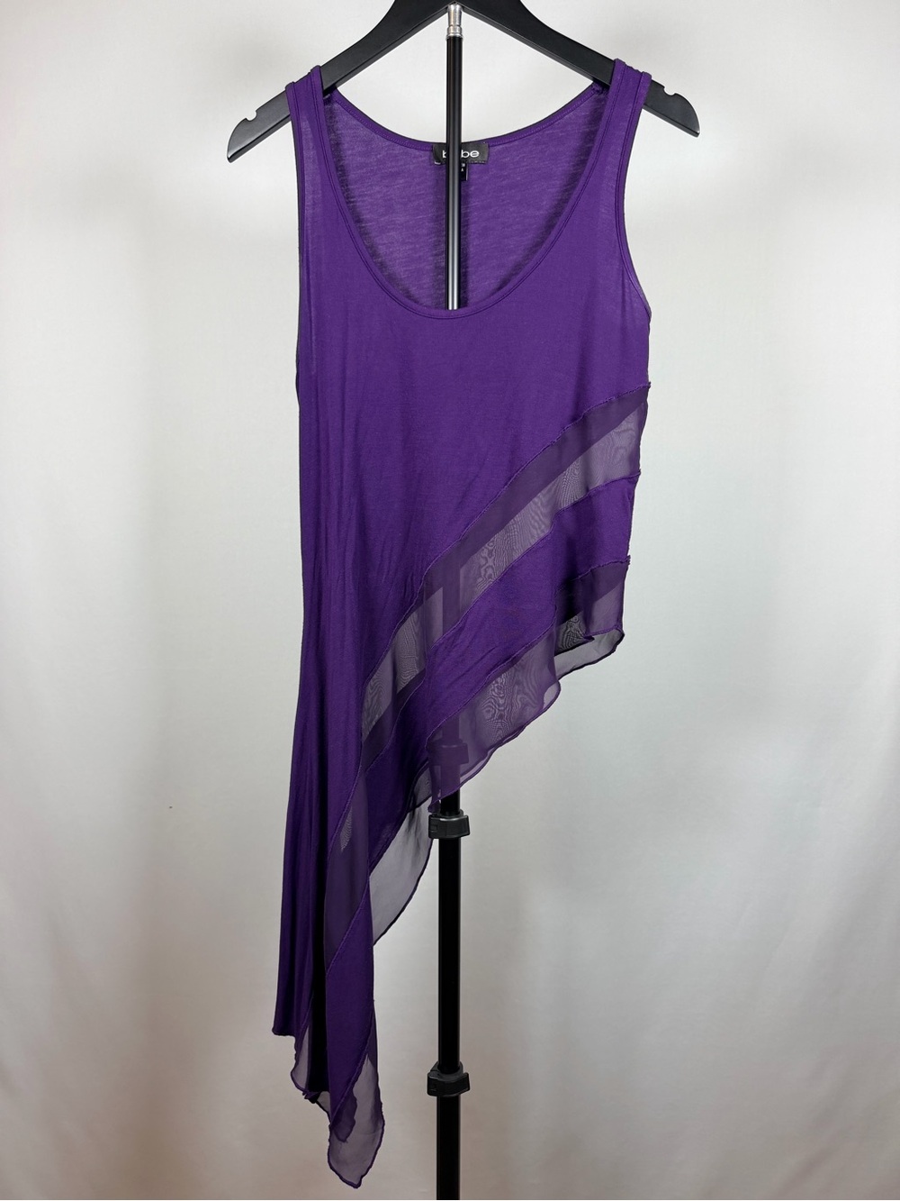 bebe Purple Asymmetric Sheer-Trim Tank Top